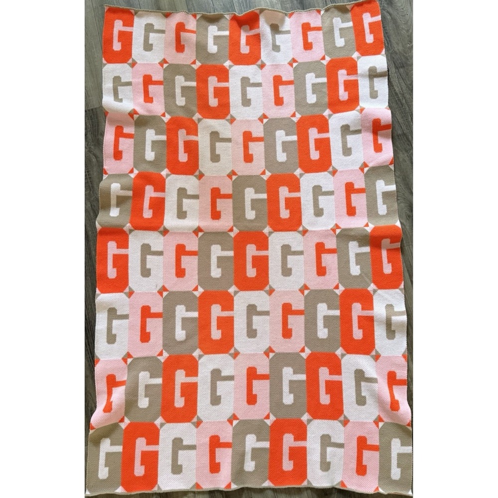 BAUBLEBAR Knitted Reversible Throw‎ Blanket Geometric G Orange/Pink/Gray 52x70